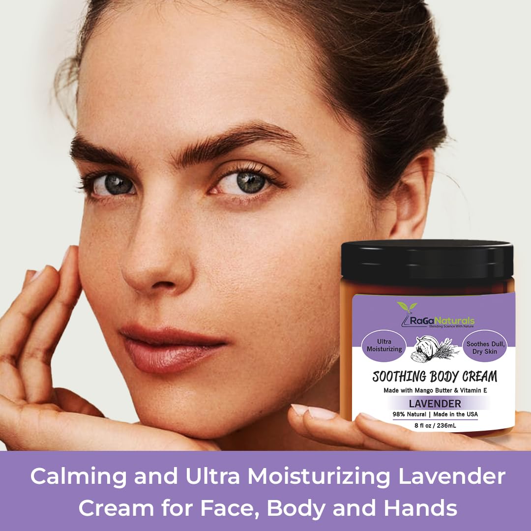 RaGaNaturals Calming Lavender Hand & Body Cream for Dry to Very Dry Skin - All Natural Vitamin E