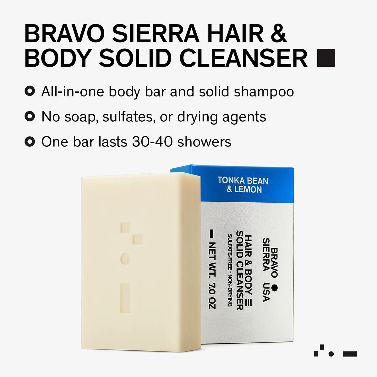 Bravo Sierra Body & Hair All-In-One Soap Bar - Tonka Bean & Lemon, 7 oz - Coconut, Shea Butter and