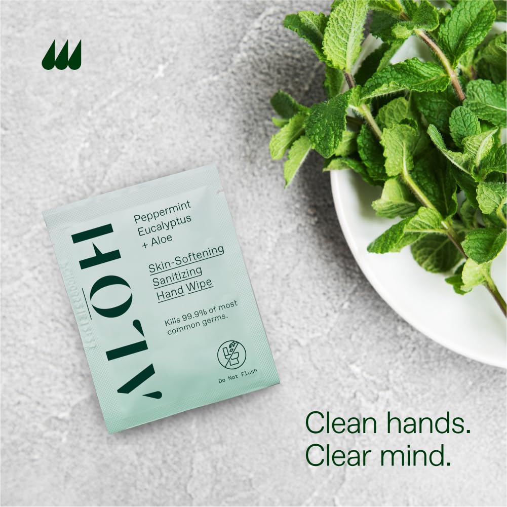 ALŌH Skin - Softening Sanitizing Hand Wipes – Peppermint + Eucalyptus Aloe (1 Box of 20