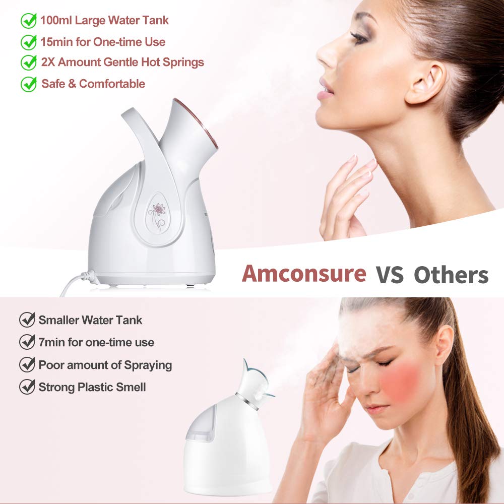 Facial Steamer, Amconsure Nano Ionic Face Steamer for Home, 100ML Warm Mist Humidifier for Women