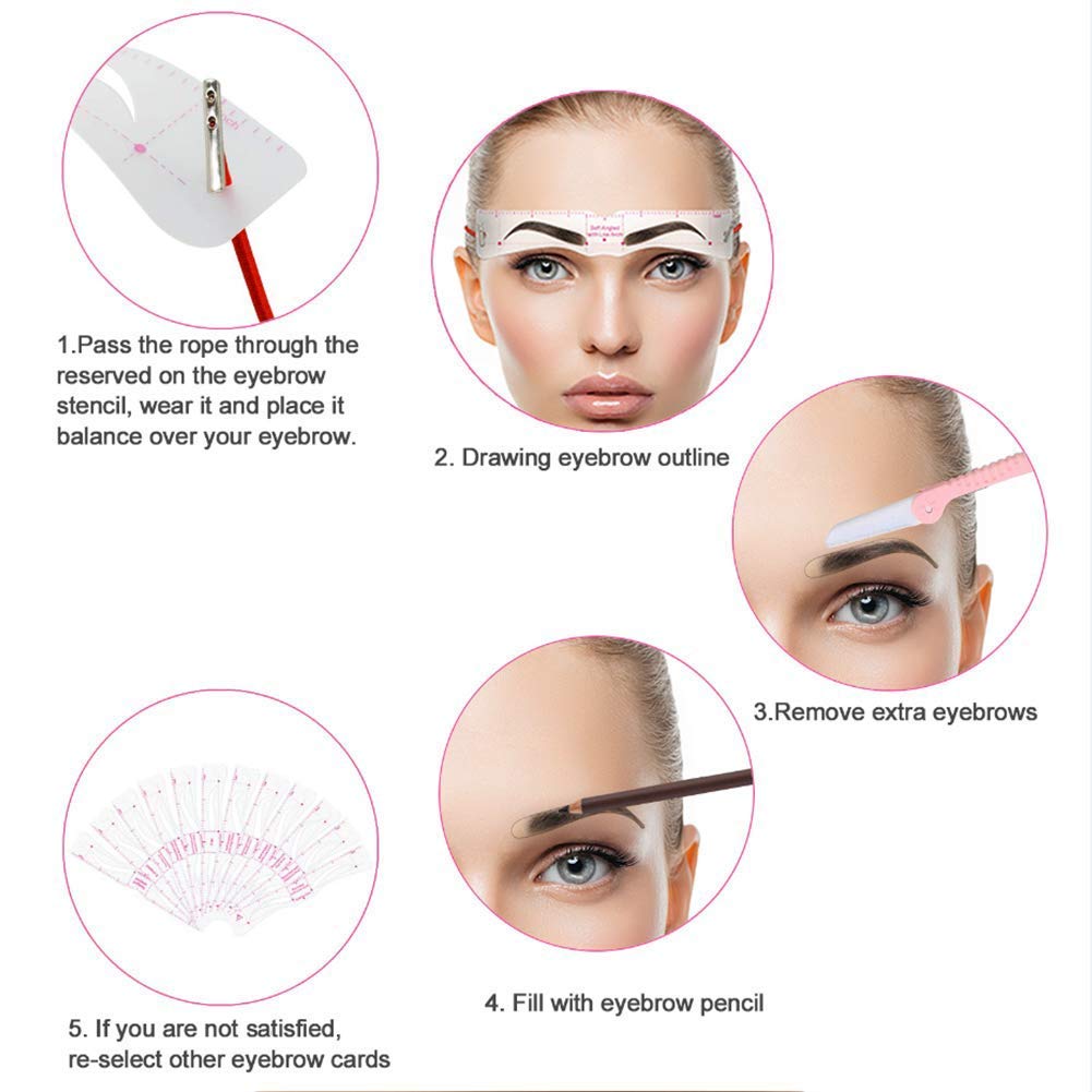Eyebrow Stencil, 24 Eyebrow Shaper Kit, Reusable Eyebrow Template With Strap, 3 Minutes Makeup