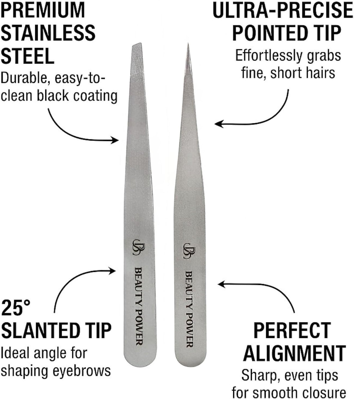Professional Tweezers Set – Slant & Point, Ultra Precision German Stainless Steel Tweezers for