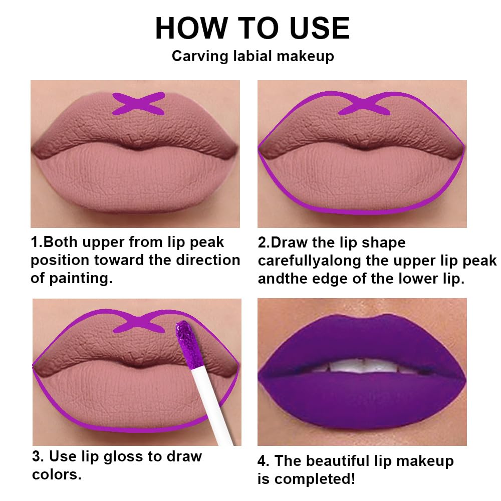 evpct 2Pcs Lavender Purple Matte Liquid Lipstick Lip Gloss Stain and Retractable Lip Liner Makeup