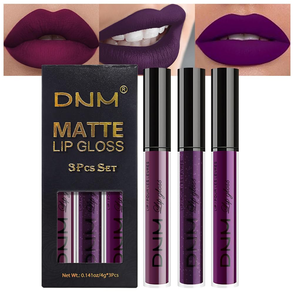 evpct 3Pcs Burgundy Red Dark Purple Matte Liquid Lipstick Lip Stain Sets for Women, Matte Lipstick