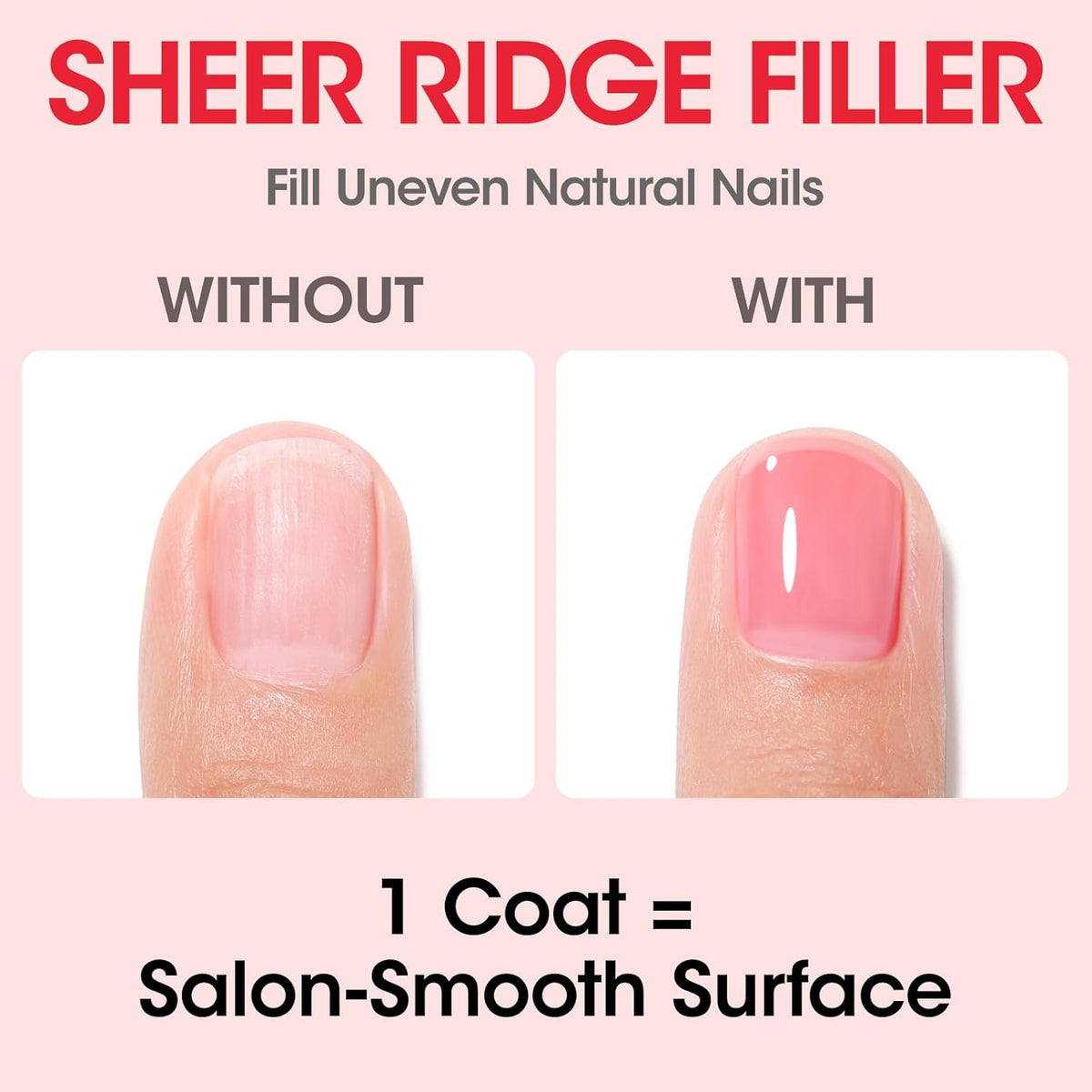 Gellen 4‑in‑1 Clear Nail Polish Base Coat Sheer Tinted Red, Ridge Filler, Nail Strengthener &
