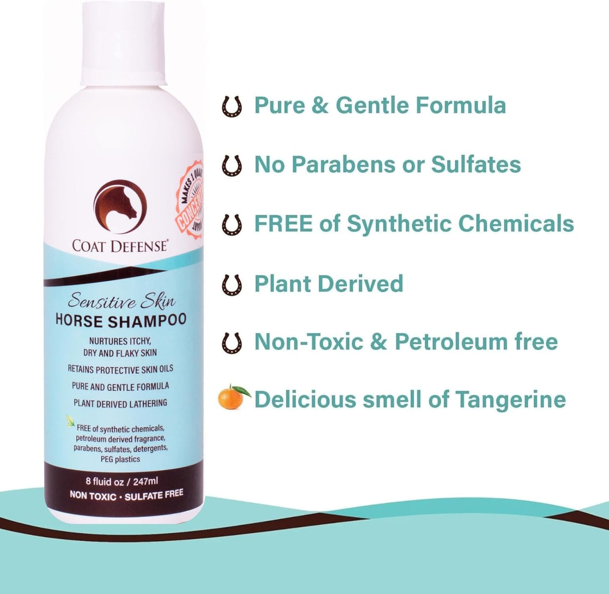 COAT DEFENSE Sensitive Skin Shampoo for Horses | All-Natural & Made in USA | Hypoallergenic Aloe