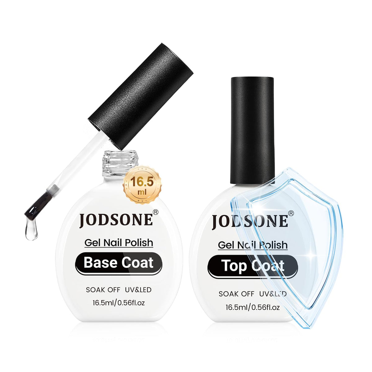 JODSONE 2Pcs 16.5ml Top Coat Base Coat Gel Polish Set No Wipe Clear Long Lasting Need U V Lamp