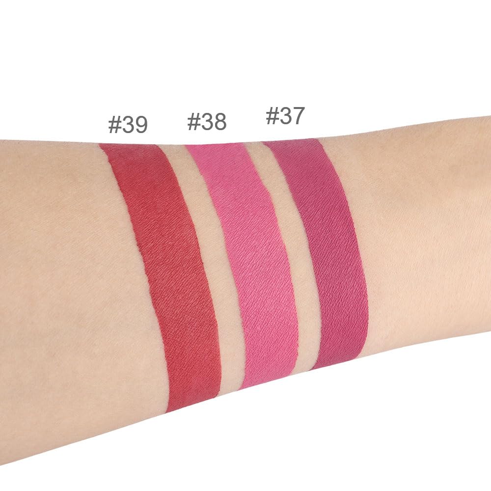 evpct 3Pcs Rose red plum Warm pink Deep cranberry Matte Liquid Lipstick Set for Women 24-hour Matte