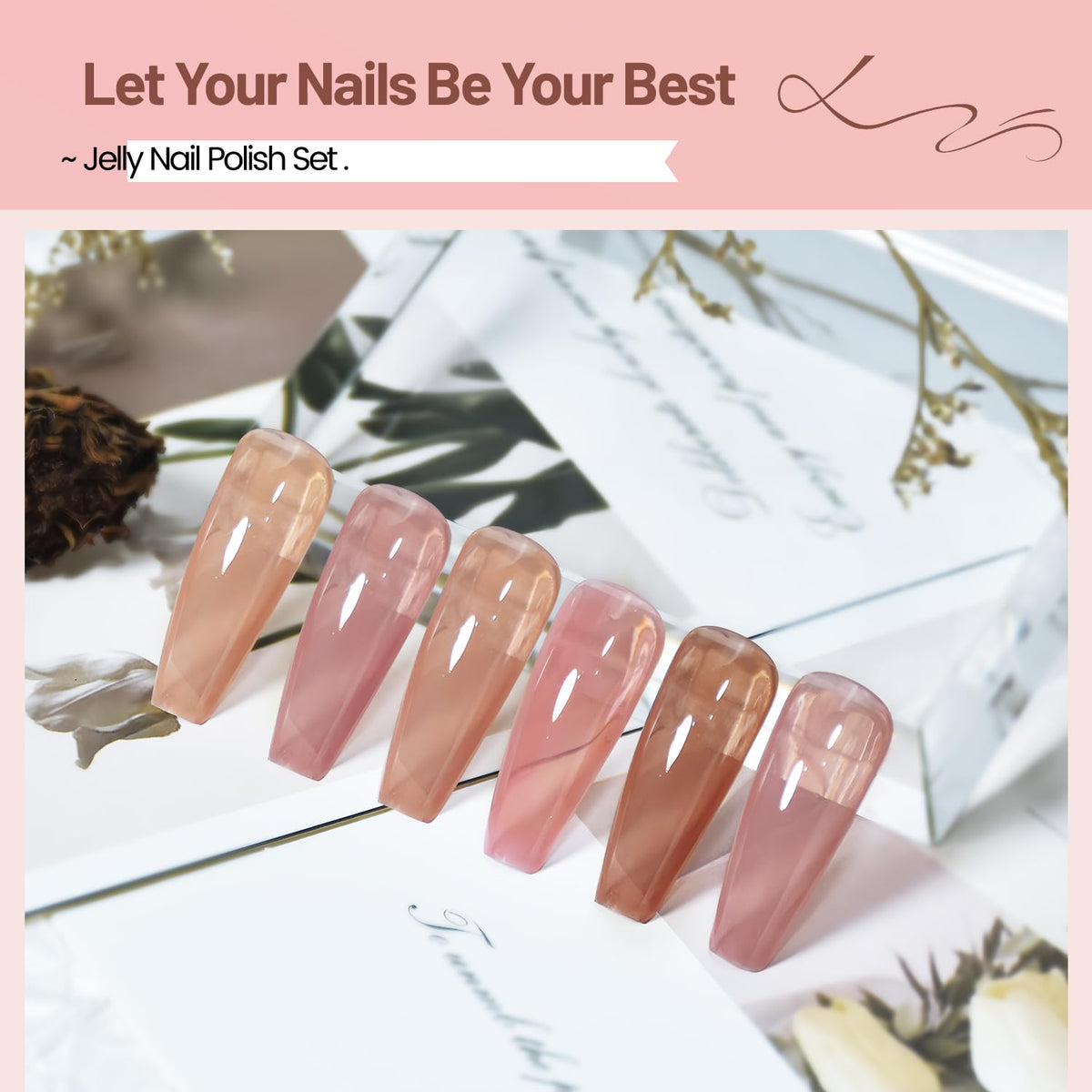 Jelly Nail Polish Set 6 Colors Nude Pink Pale Purple Jelly Quick Dry Nail Polish Set for Nail Art