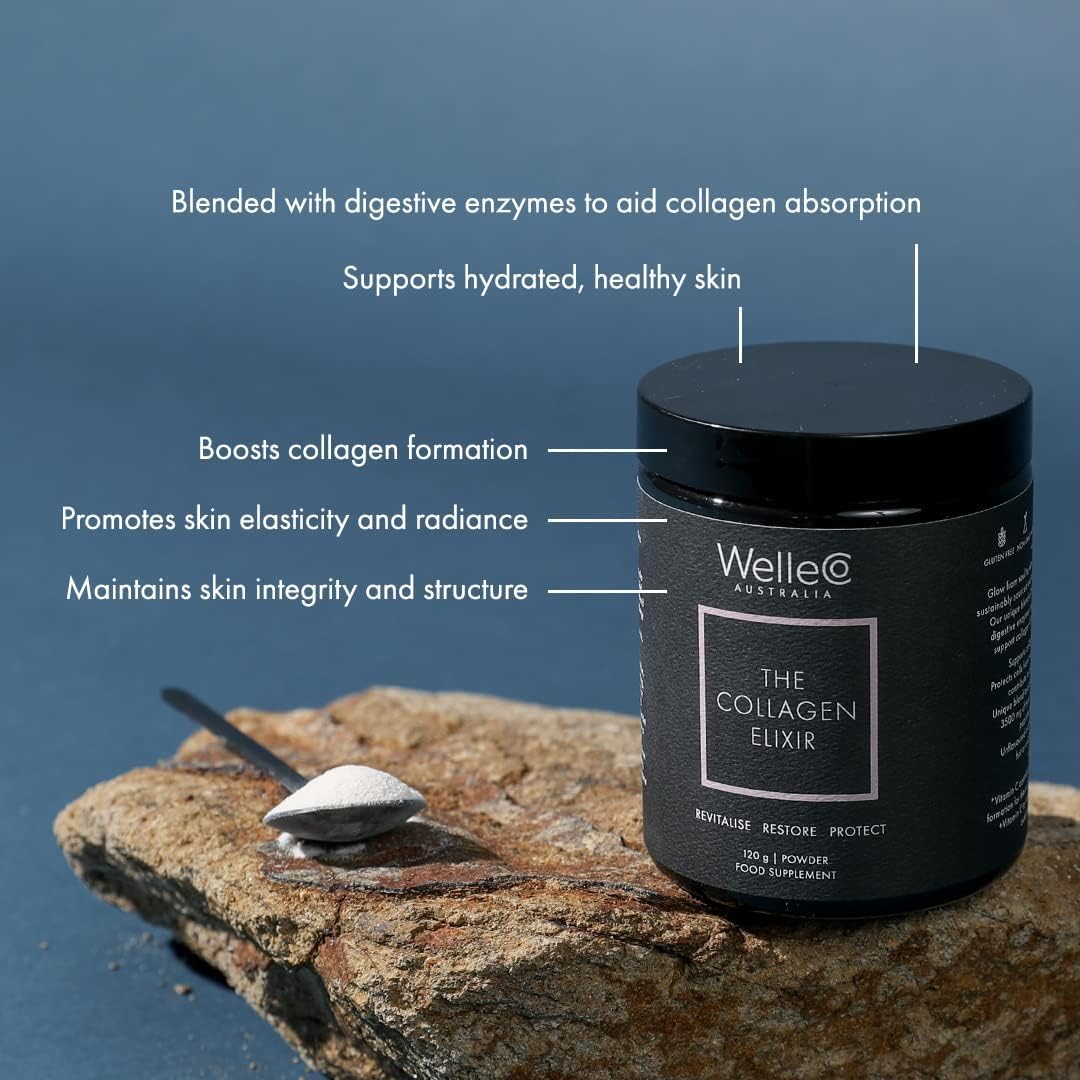 WelleCo The Collagen Elixir Collagen Powder, Marine Collagen Peptides with Vitamin C, Hyaluronic