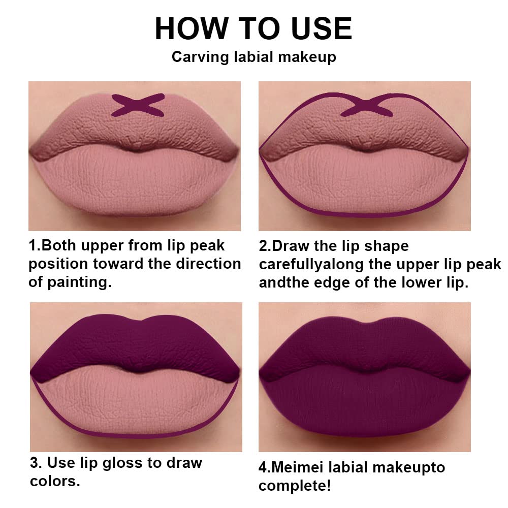 evpct 2Pcs Purple Plum Matte 24-hour Liquid Lipstick and Lip Liner Pencil Makeup Set Women Dark Red