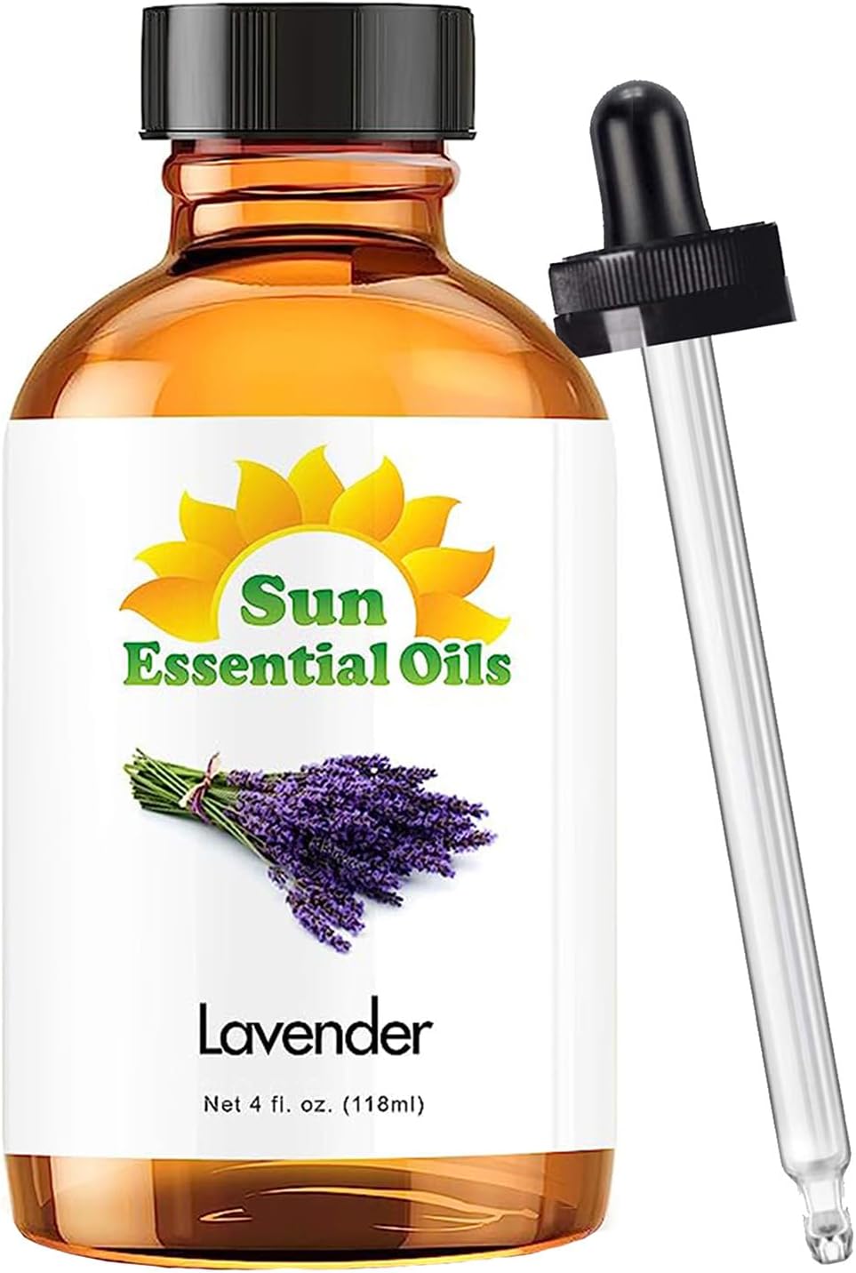 Sun Essential Oil - Lavender Essential Oil 4 oz (118 ml) with Dropper for Diffuser, Humidifier