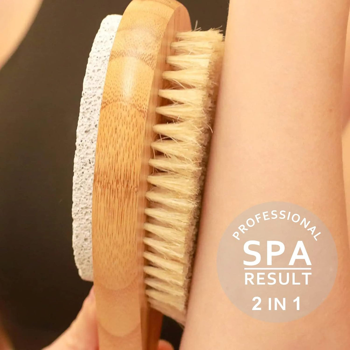 ICANdOIT 2 in 1 Long Handle Bath&Shower Brush,Bath Scrubber,Boar Bristle with Pumice Stone
