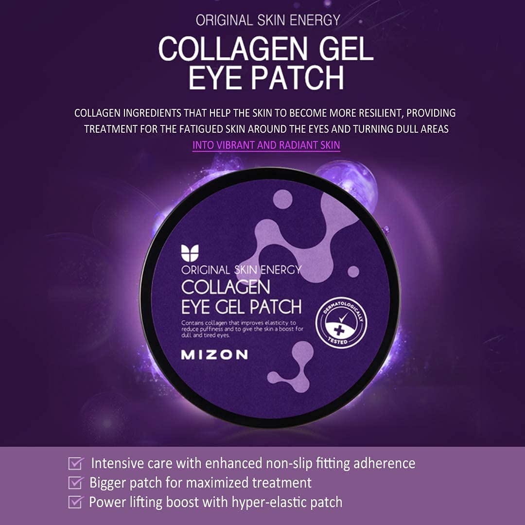 MIZON Collagen Eye Gel Patch with Hydrolyzed Collagen, Caviar, and Chamomile for Firming