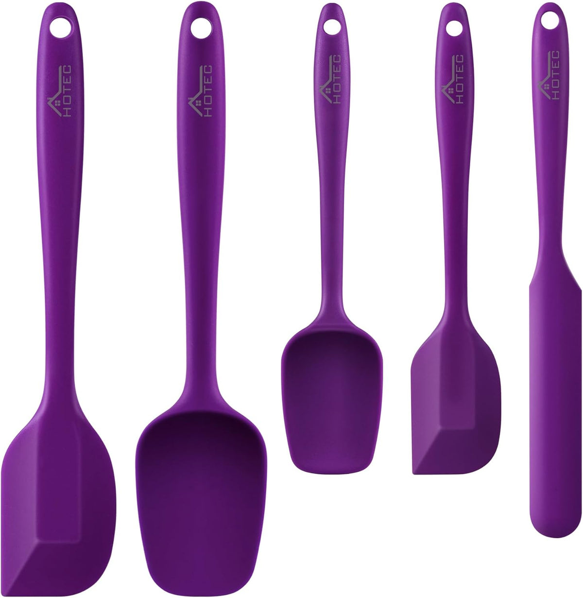 HOTEC 600℉ Heat Resistant BPA-Free Silicone Rubber Spatula Set for Baking, Cooking, and Mixing Non