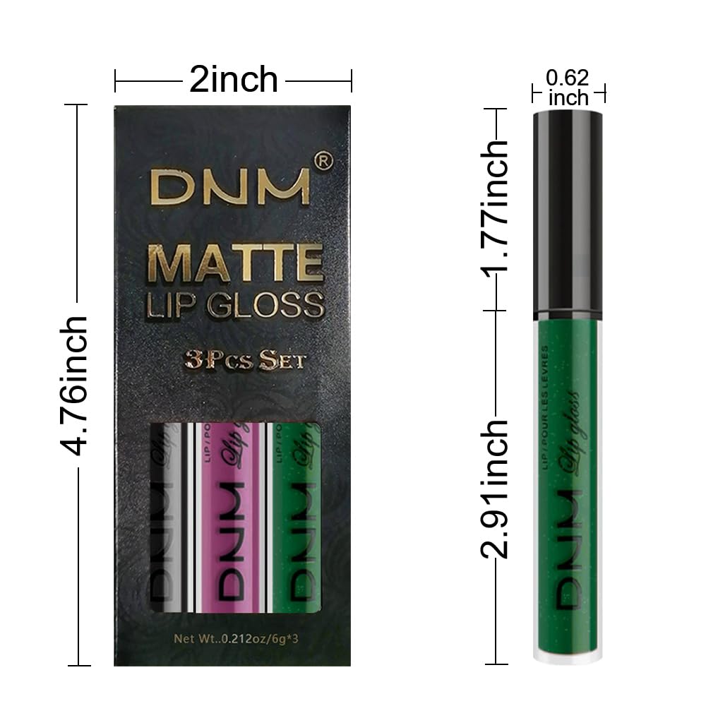 evpct 3Pcs Dark Black Grape Plum purple Emerald Green Matte Liquid Lipstick Lip Stain Sets for