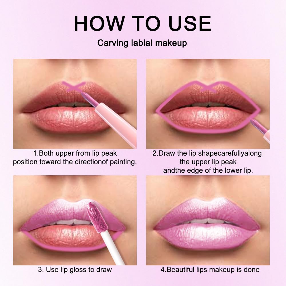 evpct Pink Metallic Glitter Lip Liner and Lipstick Combo Lip Gloss Stain Set Makeup for Women Long