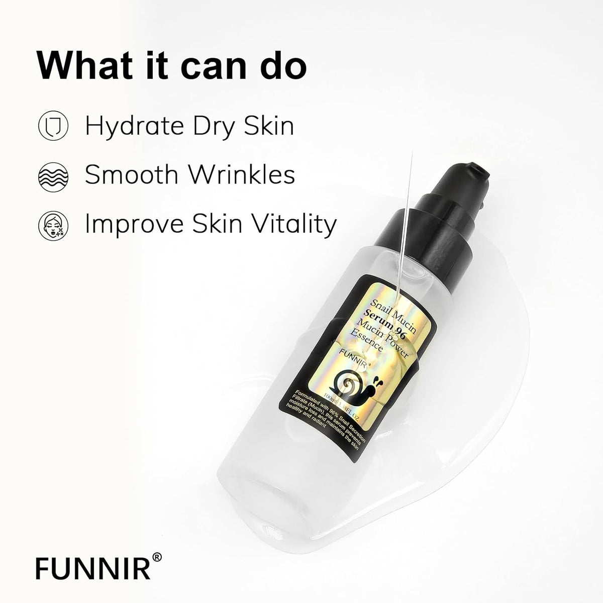 Snail Mucin Serum 96% 200ml, Hydrating Serum for Face with Snail Secretion Filtrate for Dull Skin