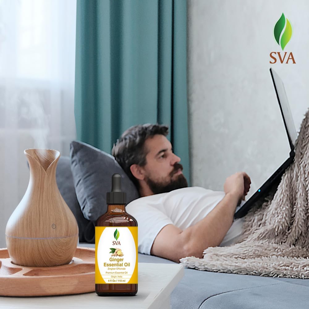 SVA Ginger Essential Oil – 4 Fl Oz – 100% Natural Ginger Oil - for Diffuser, Hair Care, Face, Skin