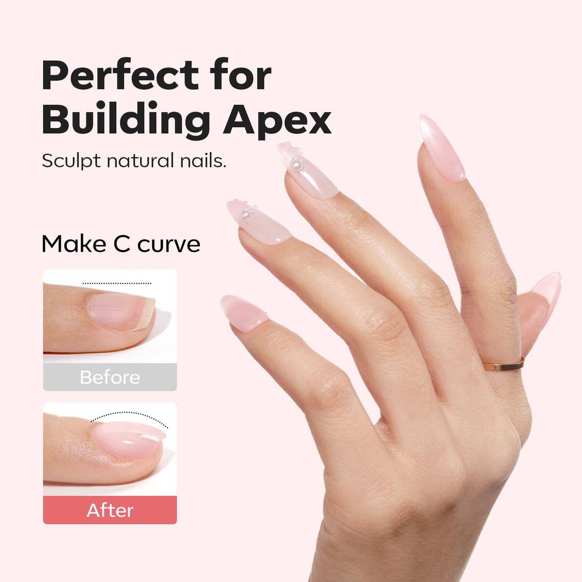 modelones Builder Nail Gel, 8-in-One Pink Shimmer Builder, Sparkle Glitter Pink Rubber Base Gel