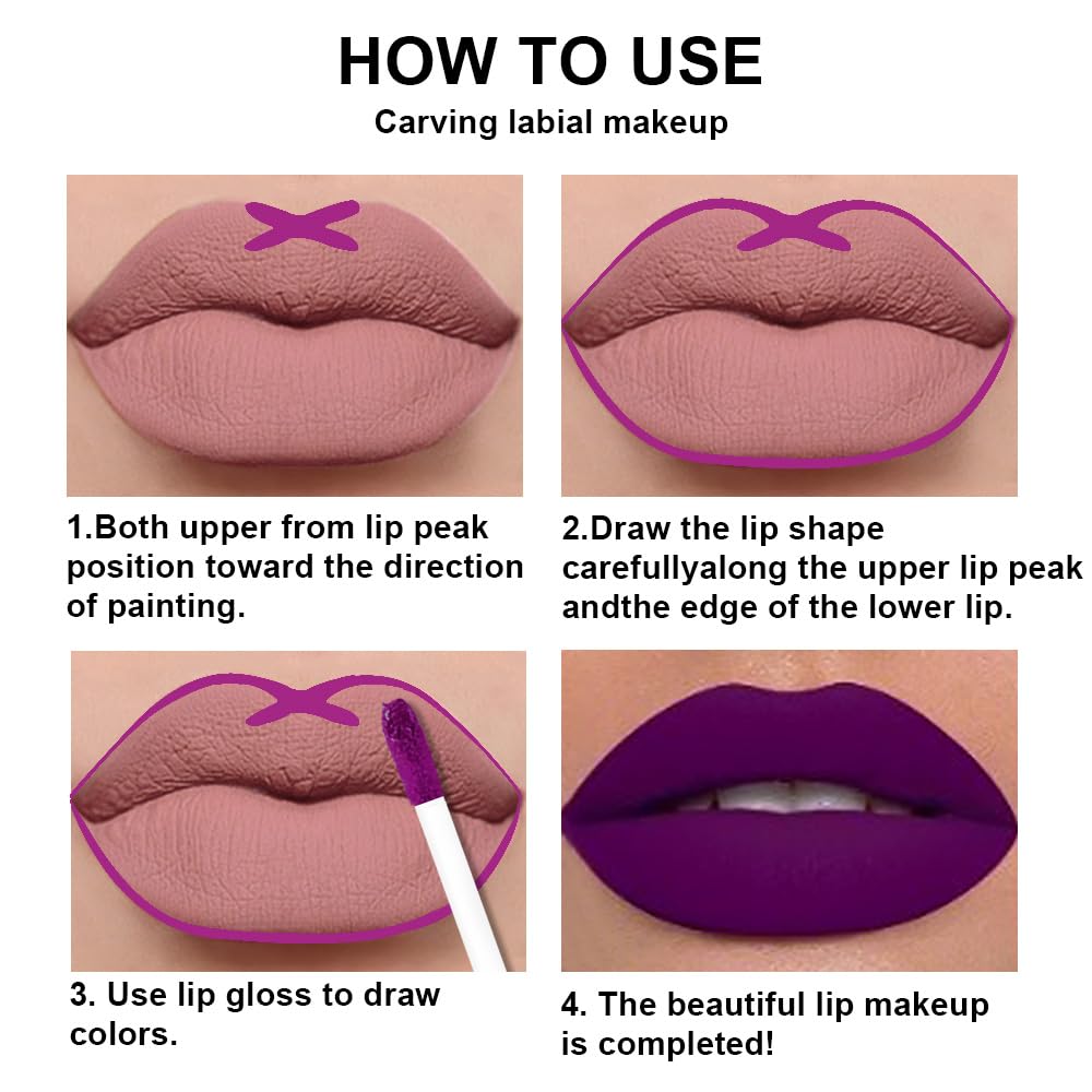 evpct 2Pcs Purple Matte Liquid Lipstick Lip Gloss Stain and Retractable Lip Liner Makeup Set for