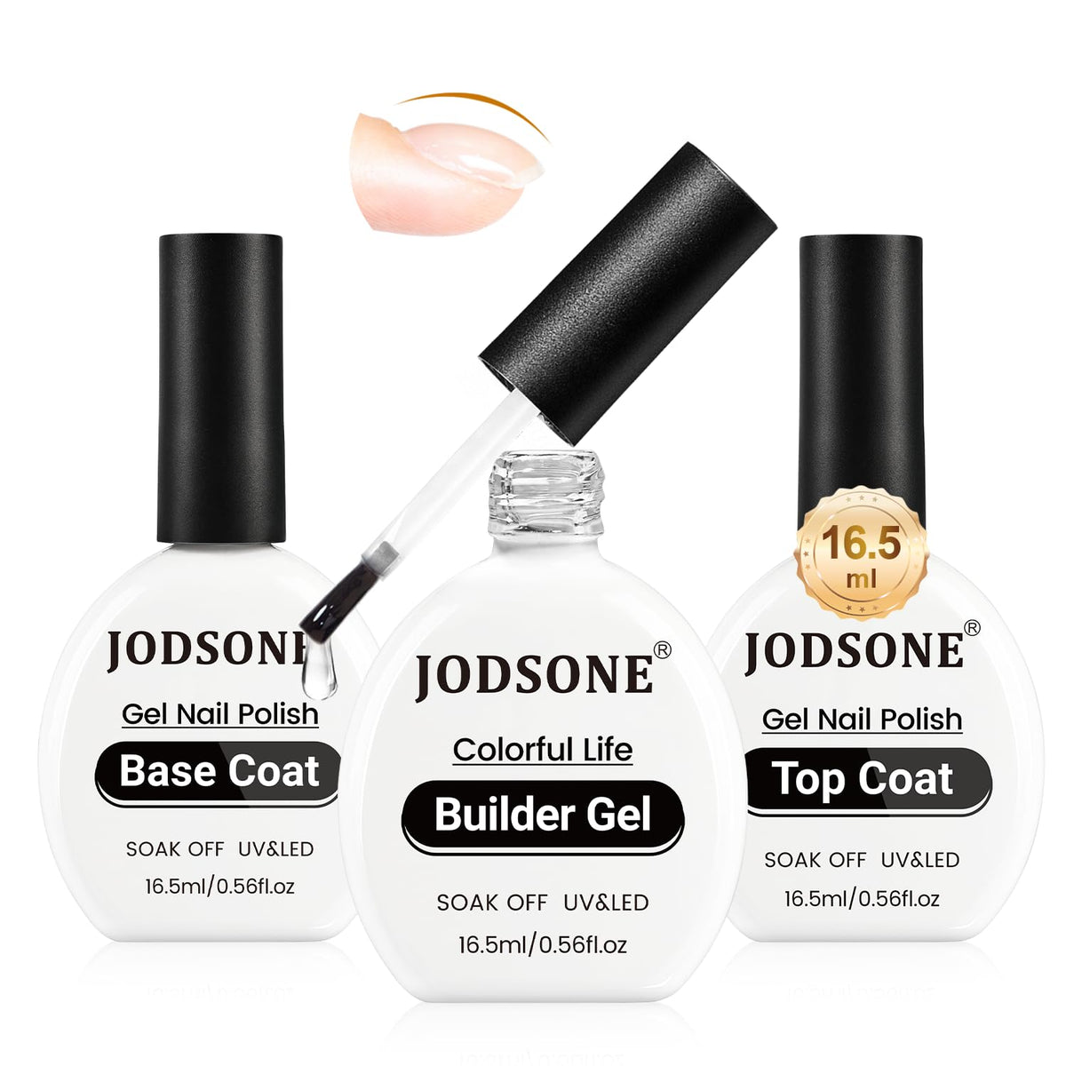 JODSONE 3Pcs 16.5ml Top Coat And Base Coat Set with Builder Gel No Wipe Top Coat Base Gel Builder