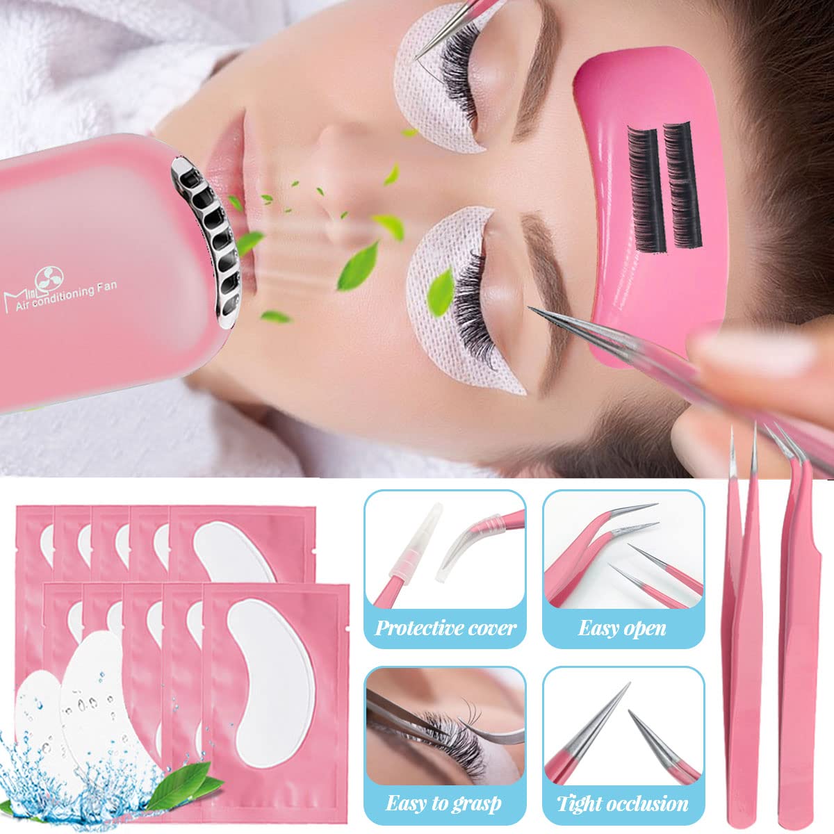 Lash Extension Kit Professional USB Eyelash Fan Individual 0.07D Curl Mix 8-15mm Extra Strong Glue