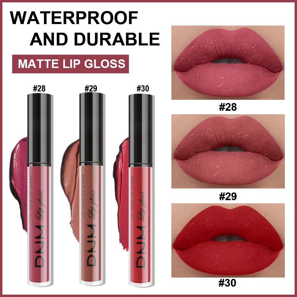 evpct 3Pcs Mauve Neutral Light Rosey Nude Blue Red Matte Liquid Lipstick Lip Stain Sets for Women