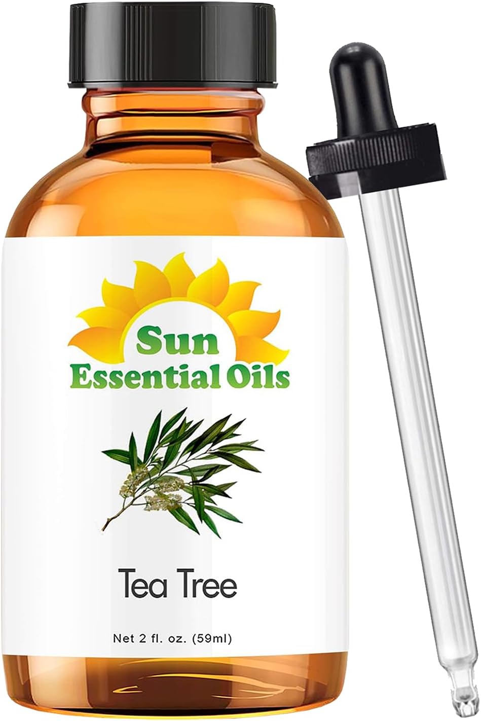 Sun Essential Oils - 2 oz Tea Tree Essential Oil for Skin, Hair, Scalp, Diffuser, Humidifier &