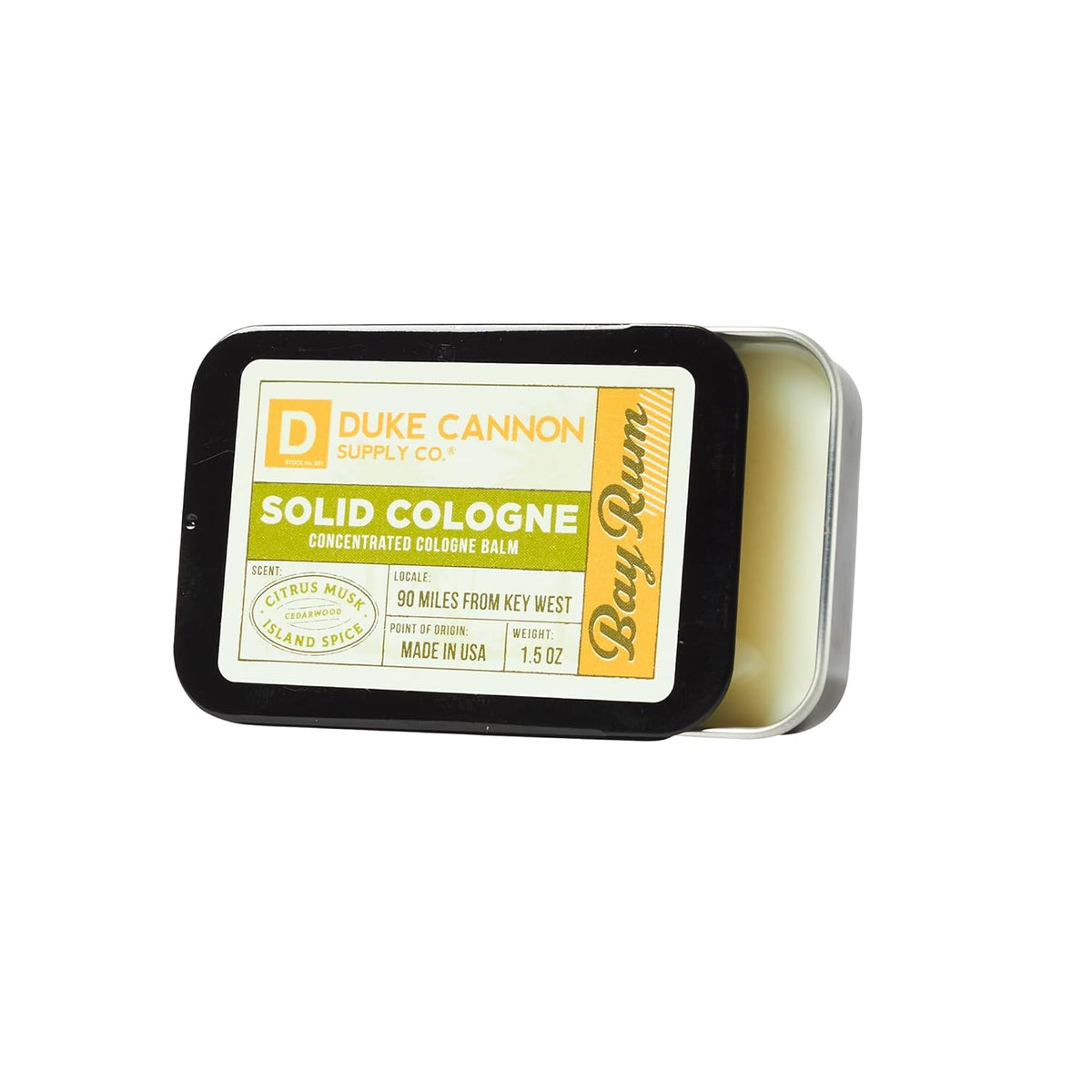 Duke Cannon Supply Co. Solid Cologne for Men Bay Rum (Citrus Musk, Cedarwood, Island Spice)