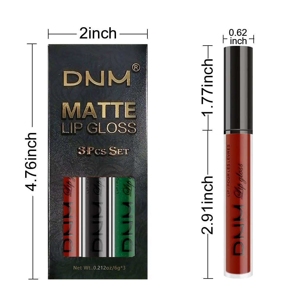 evpct 3Pcs Dark Black Emerald Green Red Matte Liquid Lipstick Lip Stain Sets for Women
