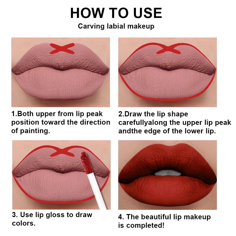 evpct 2Pcs Vivid Red Matte Lip Liner and Lipstick Combo Set for Women, Red Lip Combo Set Liquid
