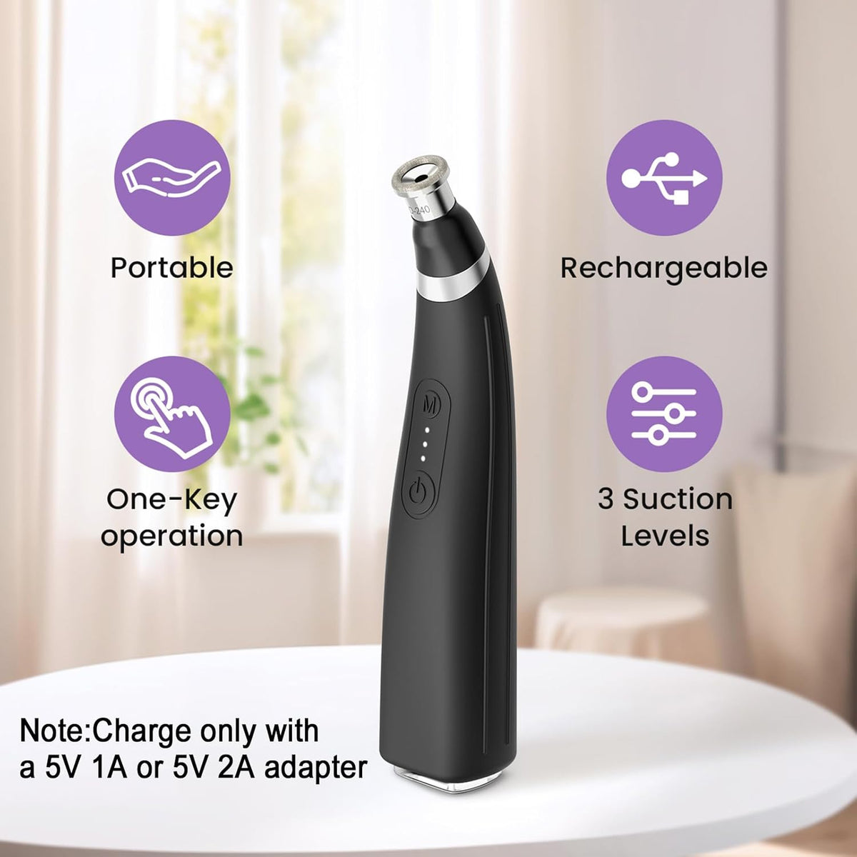 Diamond Microdermabrasion Machine, UNOISETION Rechargeable Micro Dermabrasion Facial Tool with 12