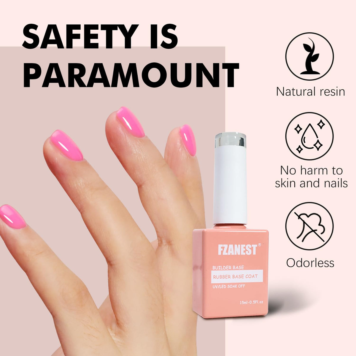 FZANEST Hot Pink Builder Rubber Base Gel, 5 in 1 Builder Gel For Nails Enhance Extension Repair