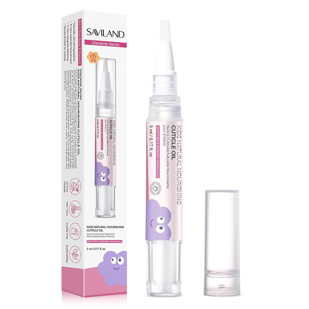 SAVILAND Cuticle Oil Pen for Kids: Plant-Based Nail Oil Pen 8-Hour Long-Lasting Nourishment 2-Hour