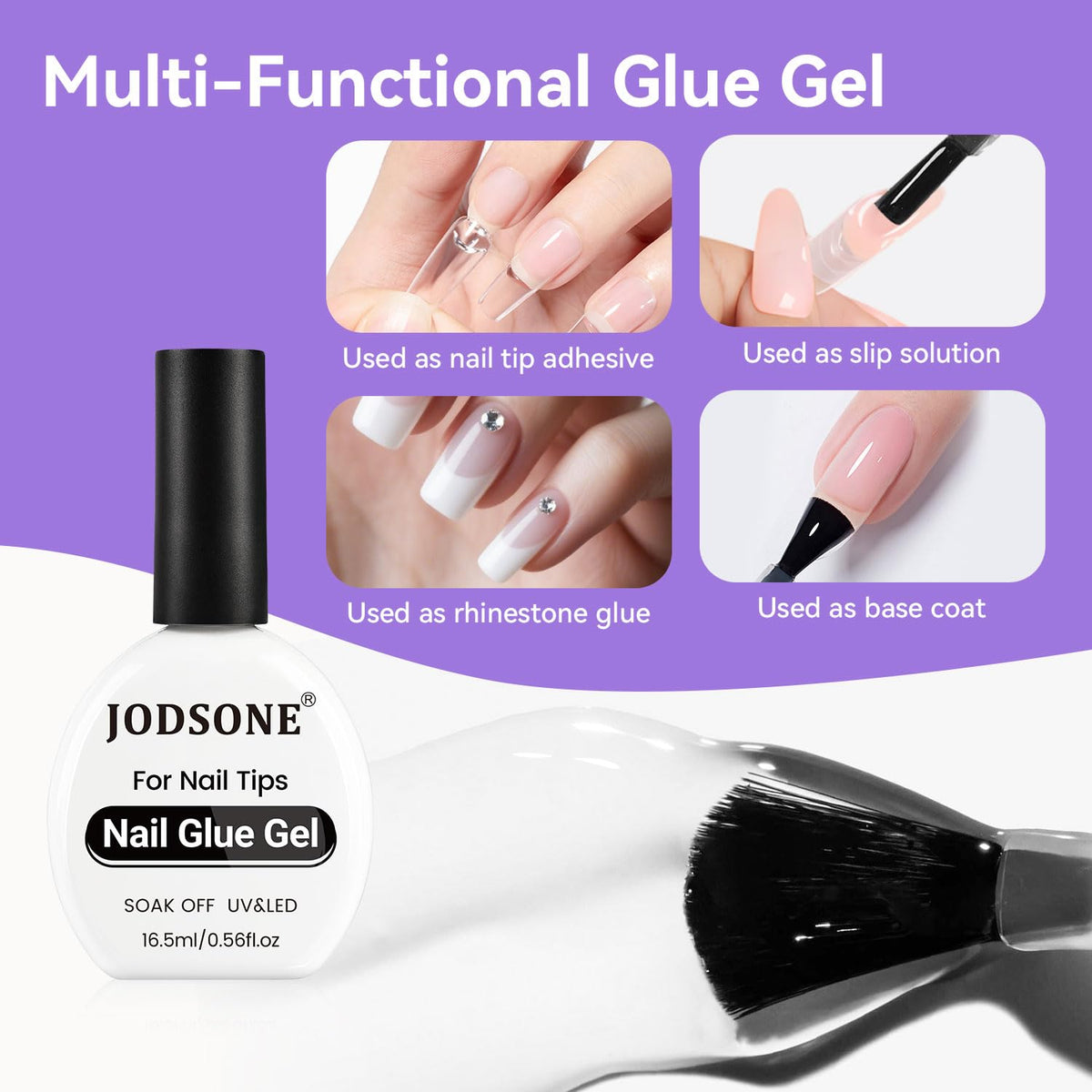 JODSONE 3Pcs 16.5ml Top Coat and Base Coat Set with Nail Glue Gel No Wipe Top Coat Base Nail Glue