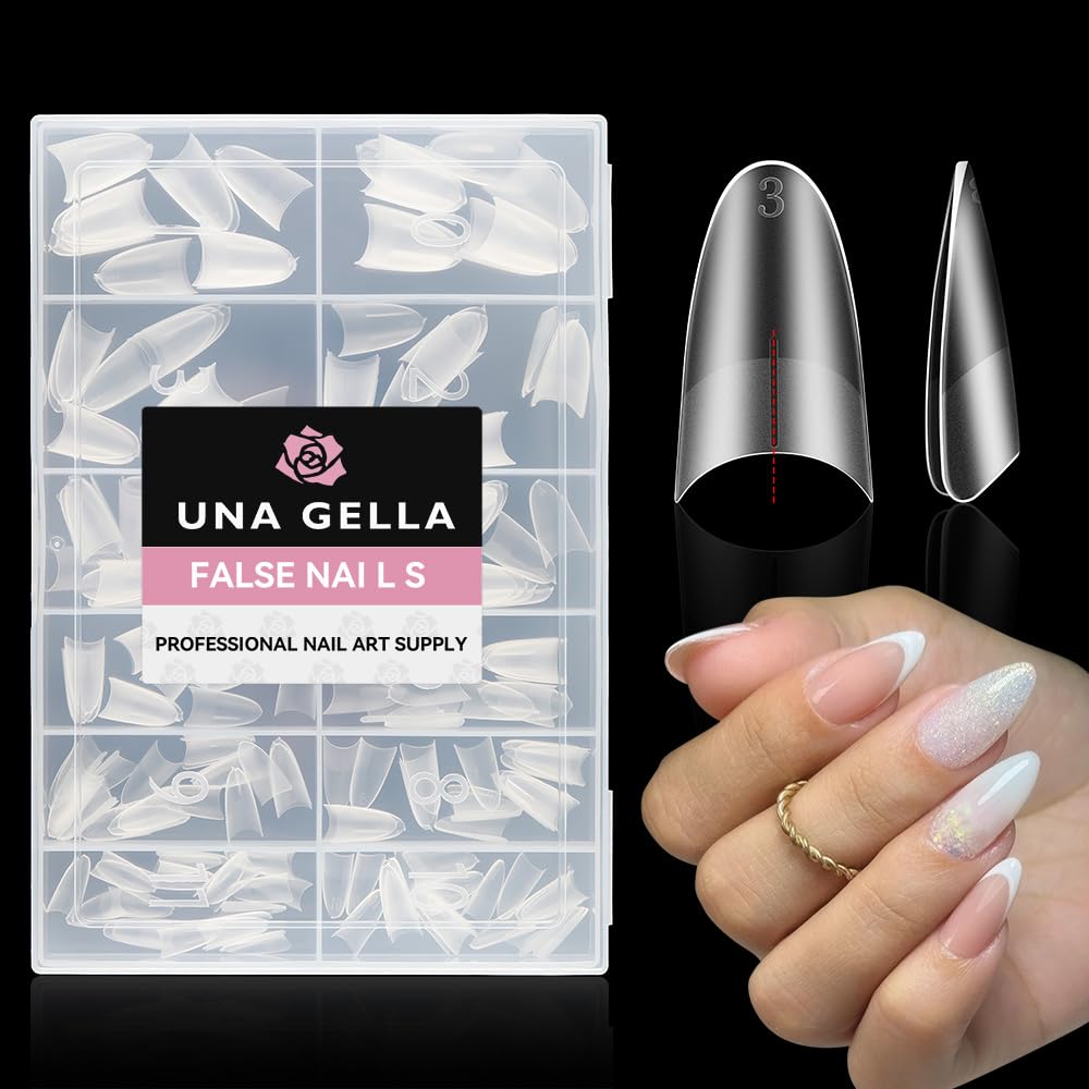UNA GELLA Medium Almond Gel Nail Tips: Full Matte Almond Shape Nail Tips Half Cover 216pcs Medium