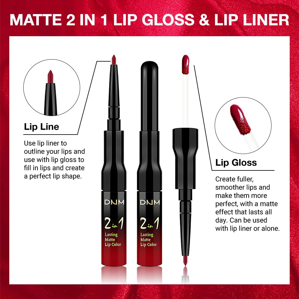 evpct 1Pcs Fire Bright Red Matte Lip Liner & Liquid Lipstick Stain Makeup Set for Women, Red Lip