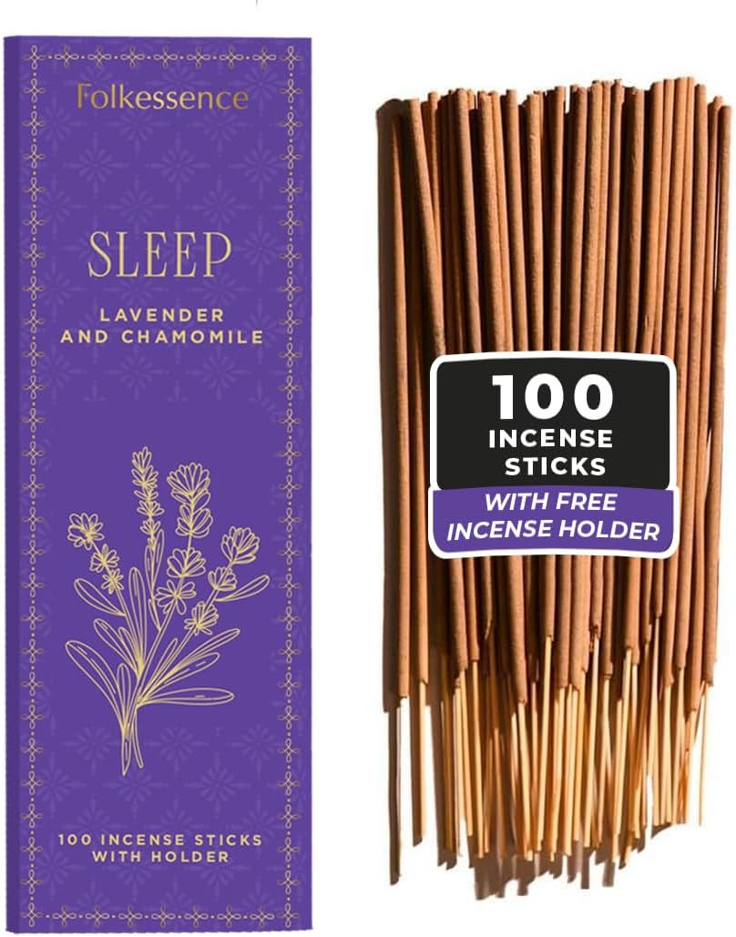 Folkulture Incense Sticks | Set of 100 Insence-Sticks with Holder for Relaxation | Lavender &