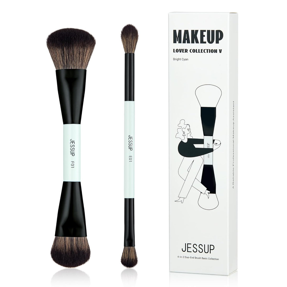 Jessup Makeup Brushes 2pcs Double Sided Foundation Brush Contour Brush Dual Ended Eye Blending