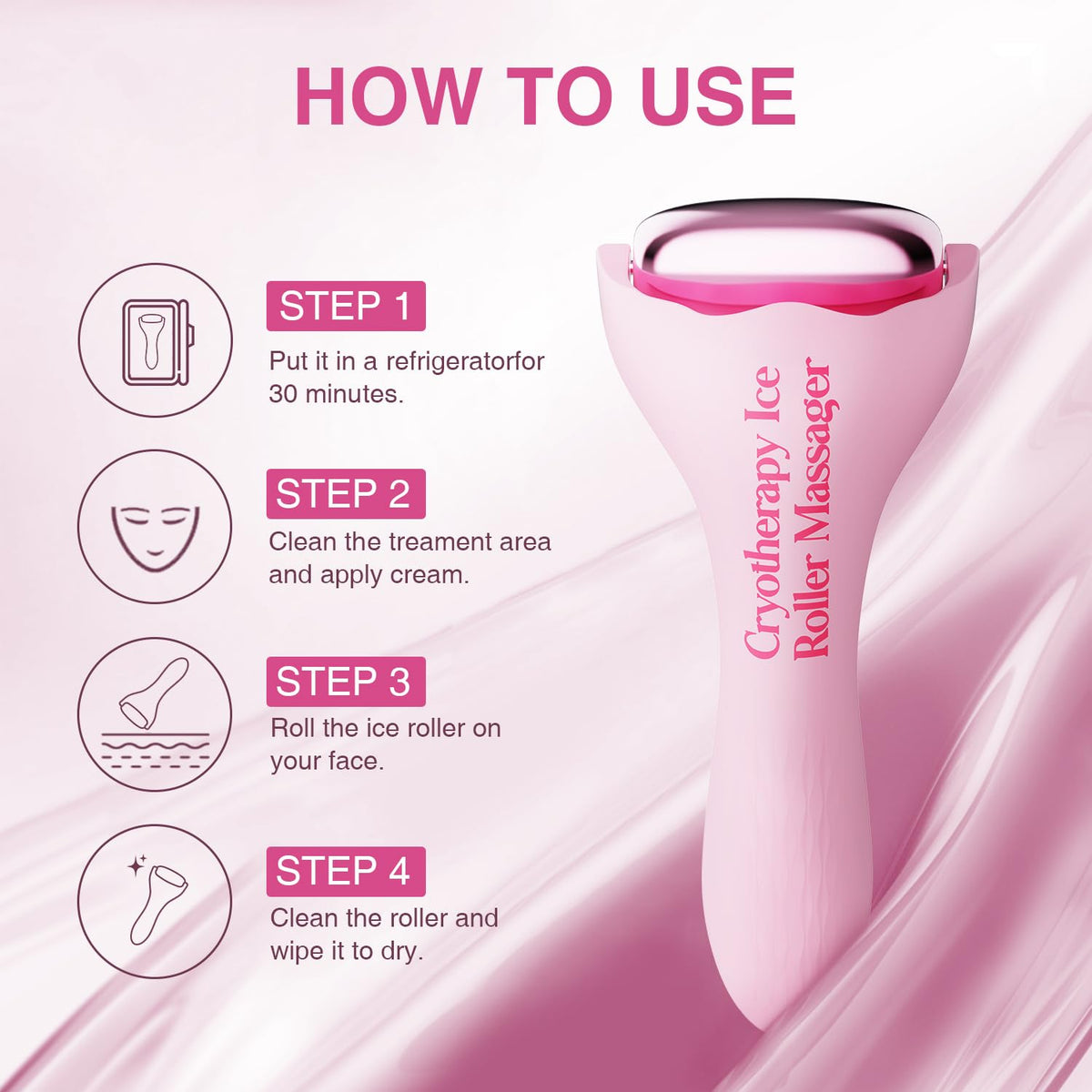 Facial Ice Roller for Skin Care - Aluminum Face Roller to De-Puff, Soothe & Tighten Pores - Cold