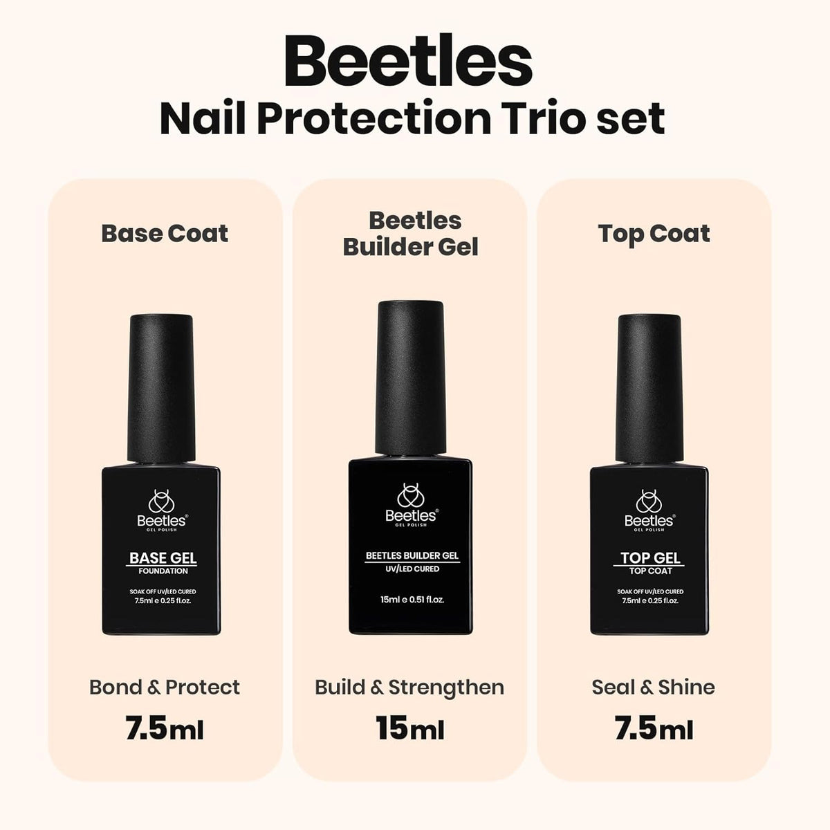 Beetles Builder Gel Set,3 Pcs 8 in 1 Nail Strengthening Apex Building Extension for Beginner DIY