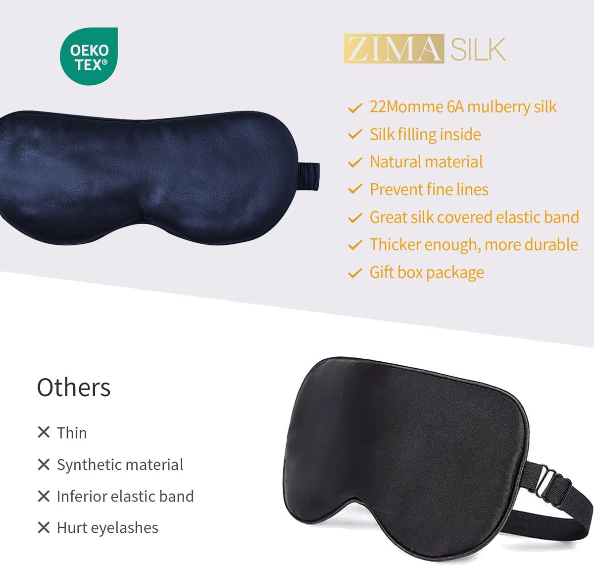 ZIMASILK Adjustable 100% 22 Momme Mulberry Silk Sleep Mask for Sleeping, Filled with Premium