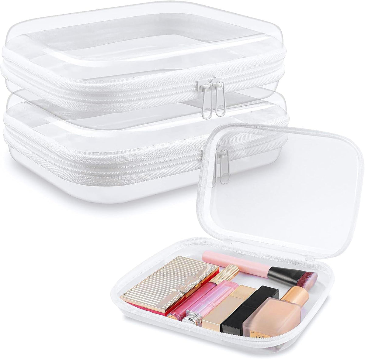 Clear Hard Shell Zipper Case 3 PCS Clear Cosmetic Make up Bag Waterproof Travel Toiletry Bag for