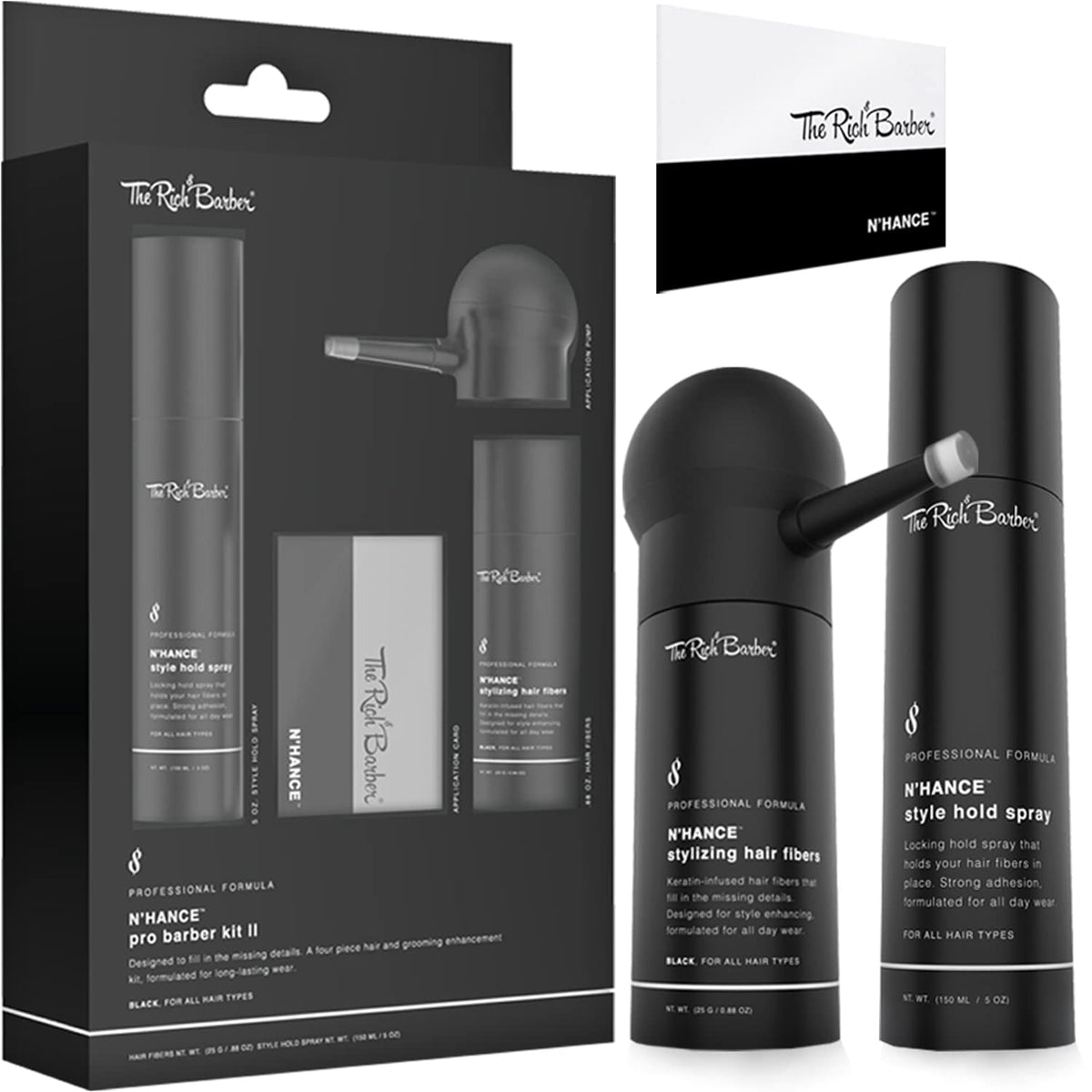The Rich Barber N'Hance Pro Barber Kit II - 4-in-1 Hair & Beard Styling Set with Keratin-Infused