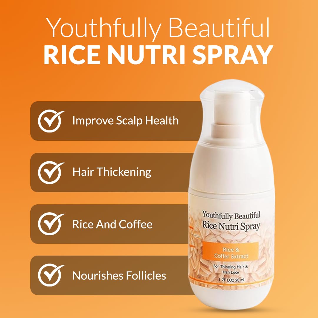 Youthfully Beautiful Rice Nutri Spray and Shampoo Bar Set Rice and Coffee Extract for Thinning Hair