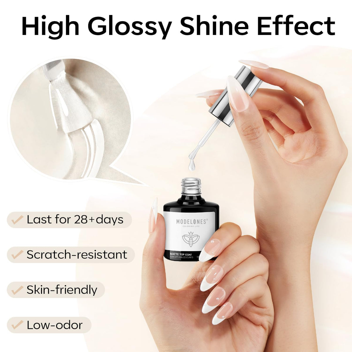 modelones Matte Gel Nail Polish Top Coat, 15ml No Wipe Top Coat Summer Gel Nail Polish Soak Off