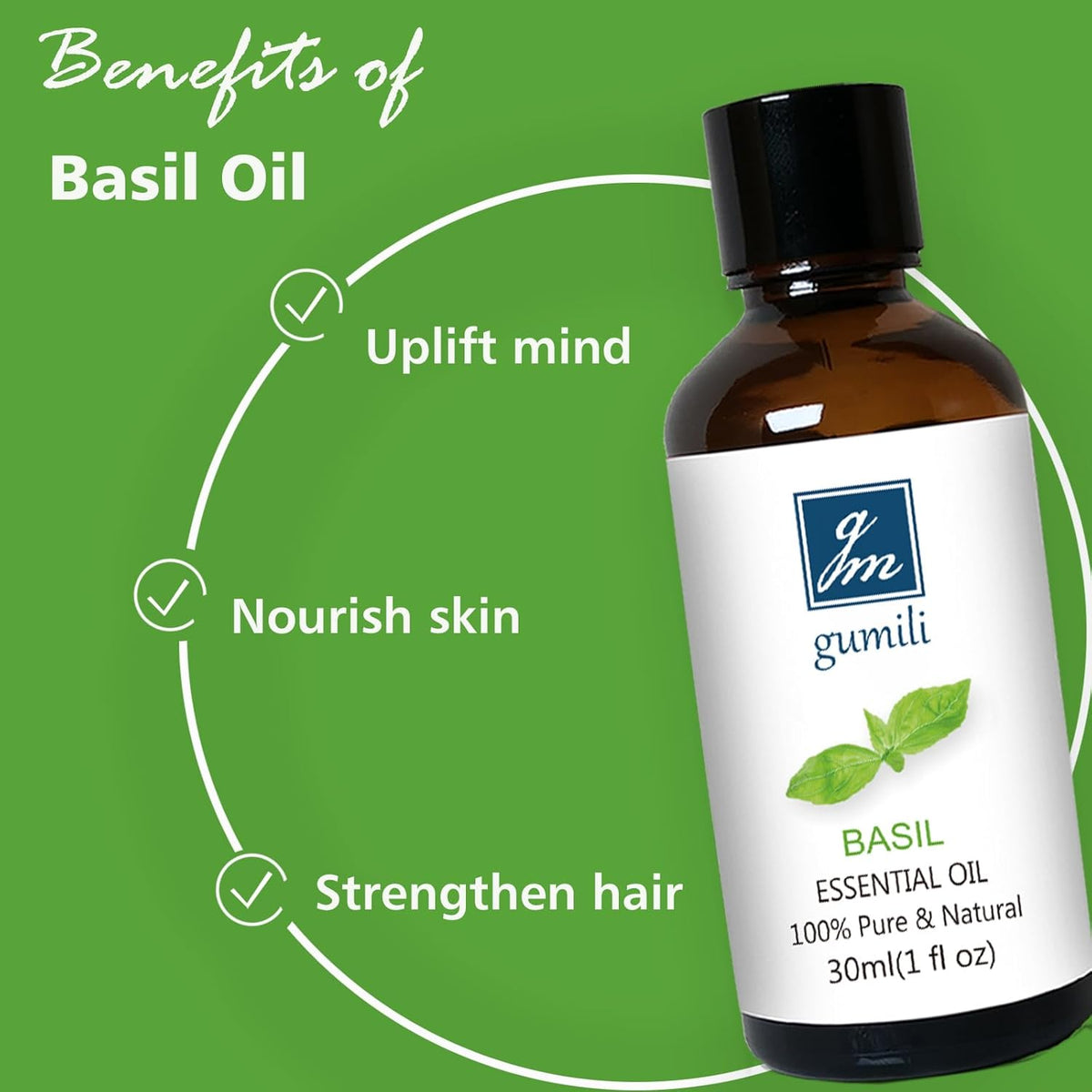 Basil Essential Oil 1 Oz – 100% Pure Natural Basil Oil for Diffuser, Skin, Massage & DIY, Fresh