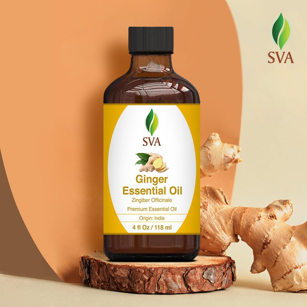 SVA Ginger Essential Oil – 4 Fl Oz – 100% Natural Ginger Oil - for Diffuser, Hair Care, Face, Skin