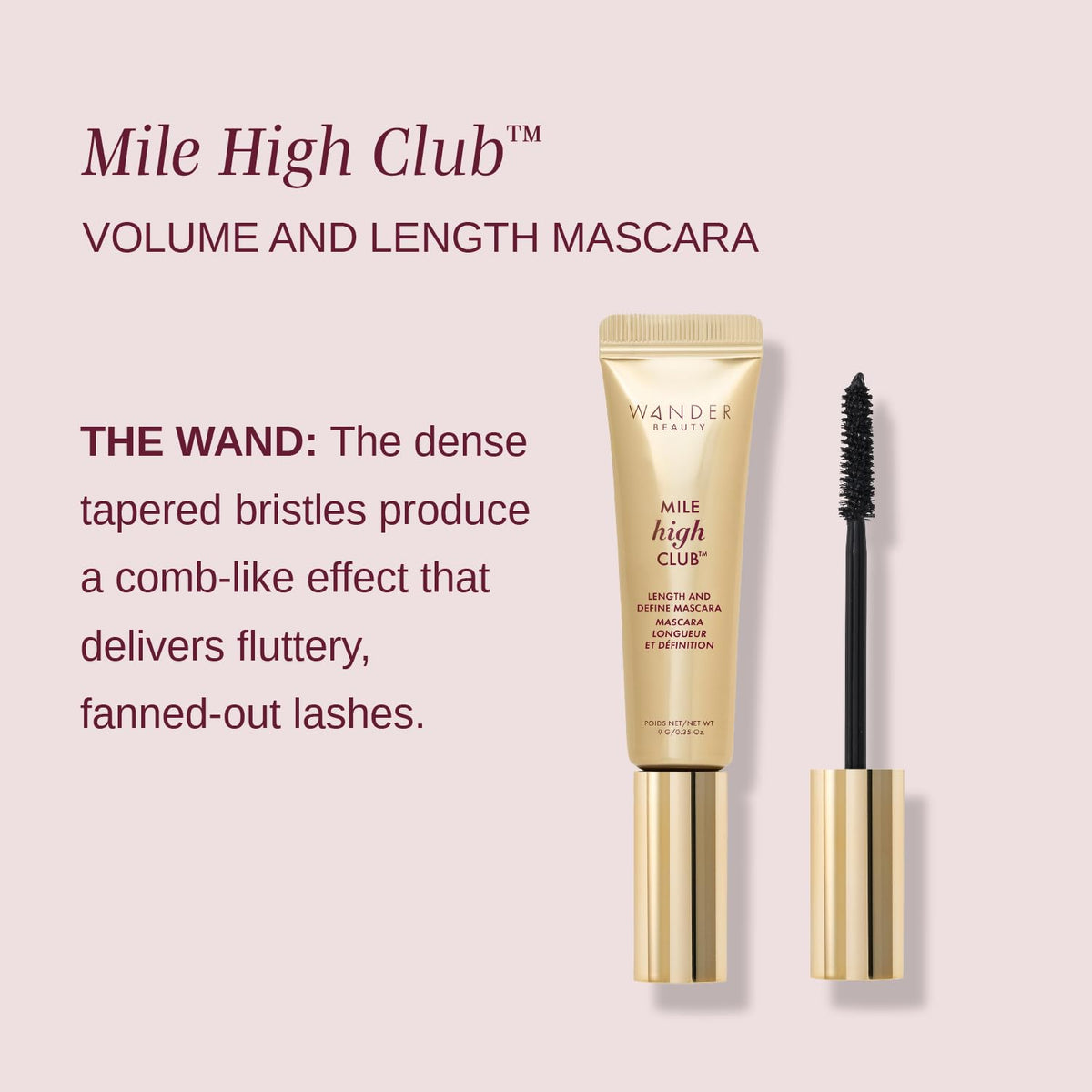 Wander Beauty Mile High Club Length + Define Black Mascara - Smudge-Proof, Lash Lengthening Mascara